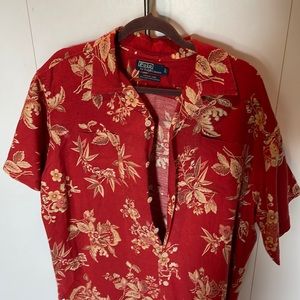 Vintage Polo Camp shirt. Size Large. Red/khaki linen mix.